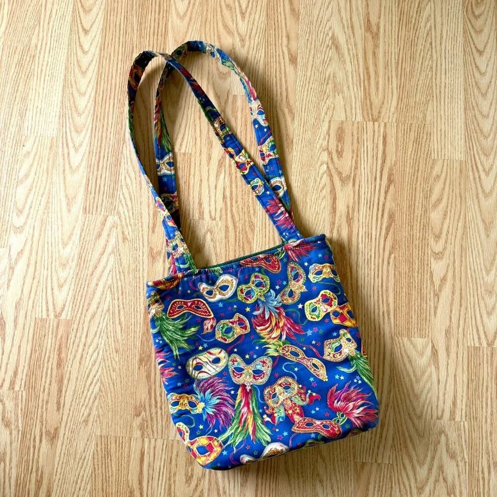 Handmade Mardi Gras Masquerade Tote Bag Double Strap Shoulder Purse Colorful - Picture 2 of 9